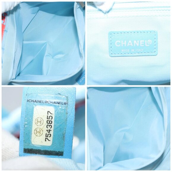 CHANEL New Travel Line Hand Bag Nylon Light Blue CC Auth mr1475 - Picture 15 of 16